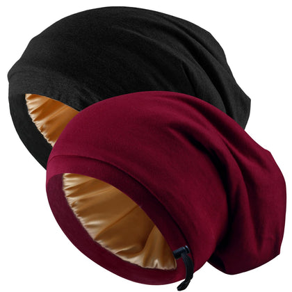 NICPOO Silk Satin Bonnet Hair Wrap black front view