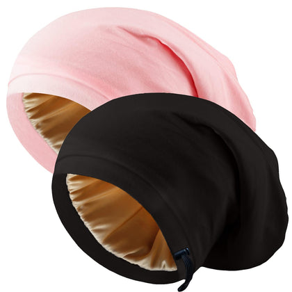 NICPOO Silk Satin Bonnet Hair Wrap black front view