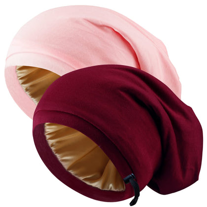 NICPOO Silk Satin Bonnet Hair Wrap red and pink front view