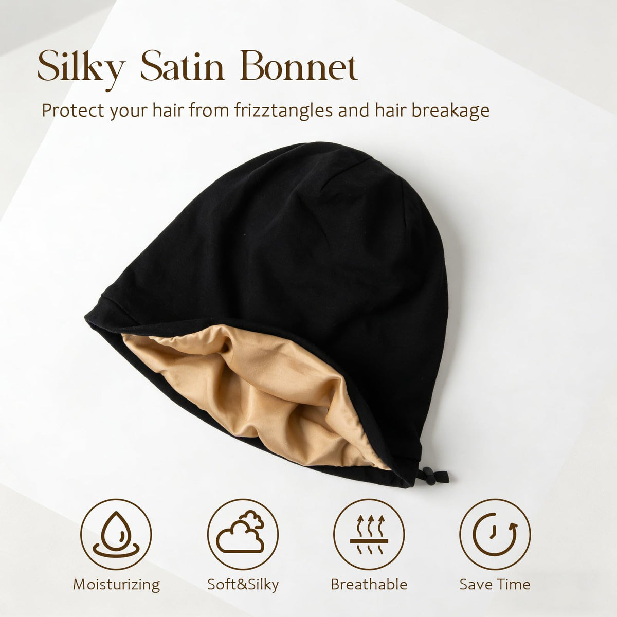 NICPOO Silk Satin Bonnet showing adjustable strap detail