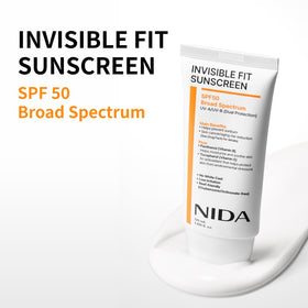 NIDA Invisible Fit Sunscreen SPF 50 back view with ingredient list
