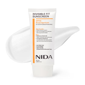 NIDA Invisible Fit Sunscreen SPF 50 front view of the bottle