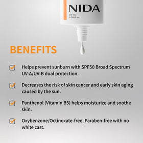 NIDA Invisible Fit Sunscreen SPF 50 on a hand showing texture