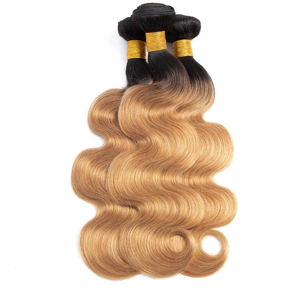 NiegMeag 300g Ombre Body Wave Hair Bundles showing length and volume