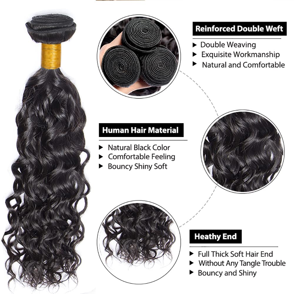 NiegMeag 300g Water Wave Human Hair Bundles 16 18 20 inch lengths