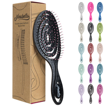 Ninabella Detangler Brush black and pink front view