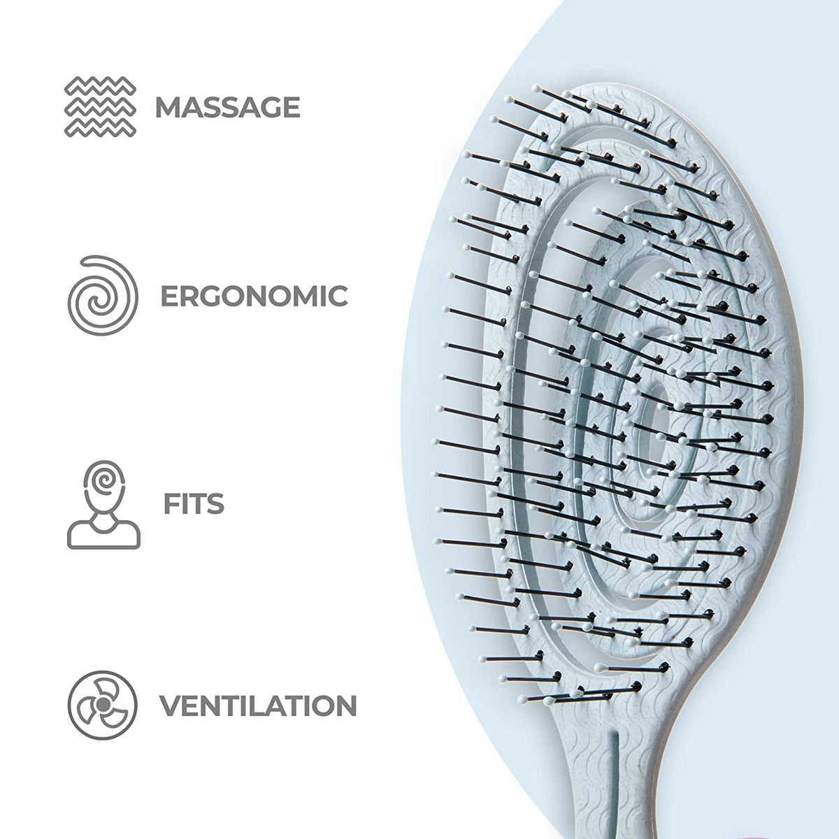 Ninabella Detangler Brush Classic Blue with rounded bristle tips