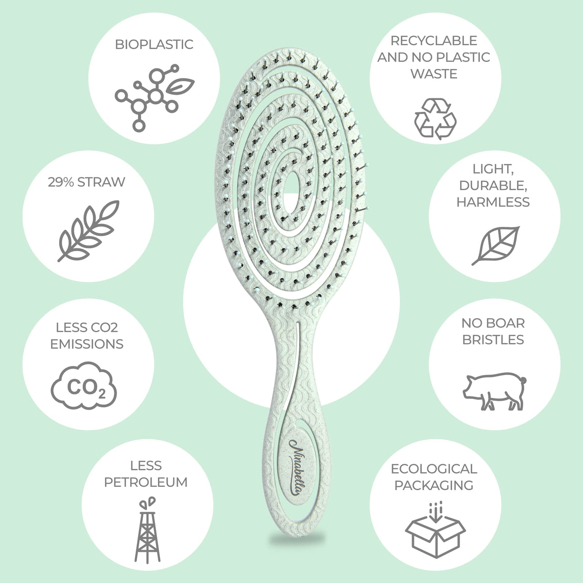 Ninabella Detangler Brush ergonomic grip close-up