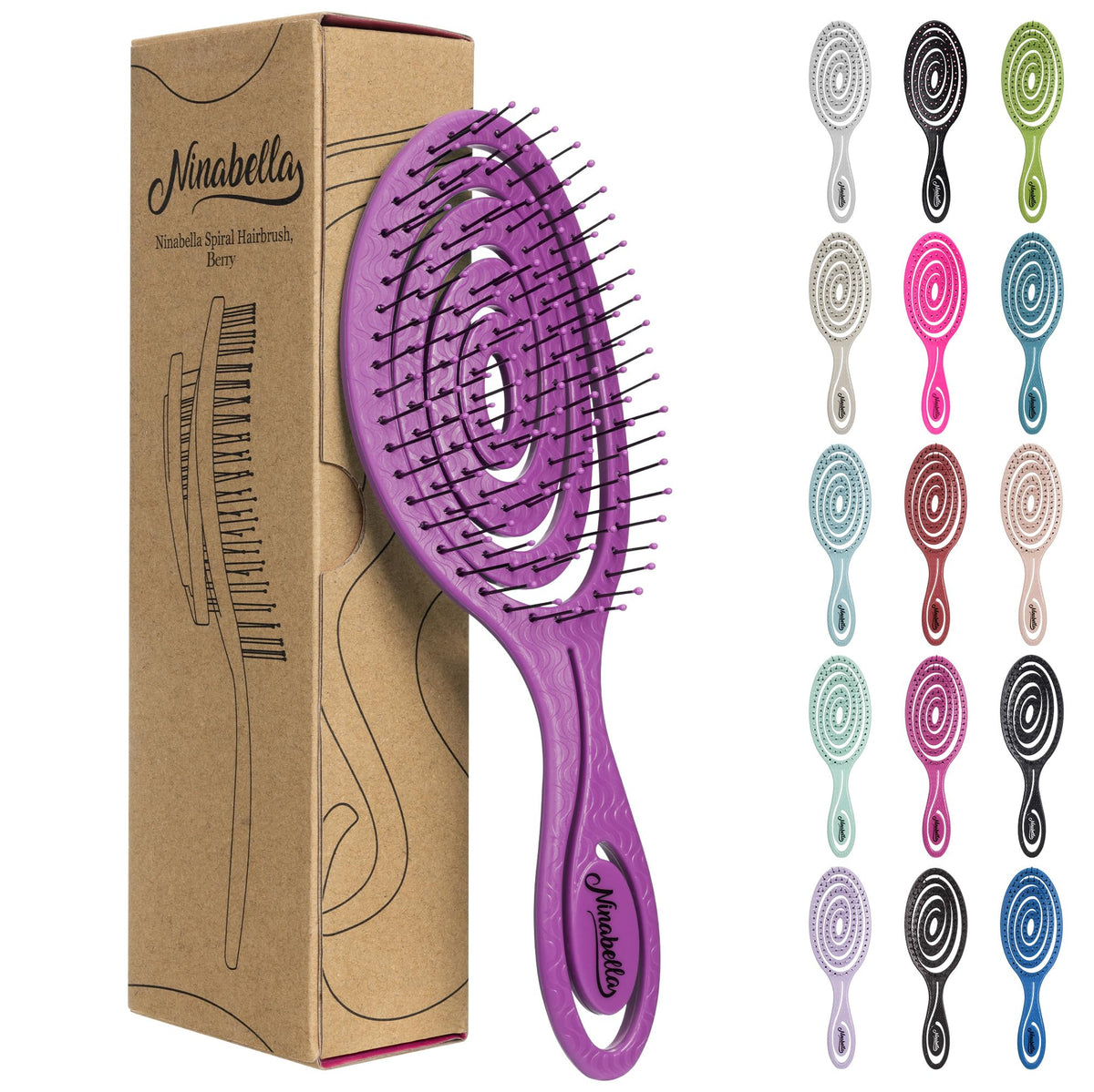 Ninabella Detangler Brush front view in Berry colour