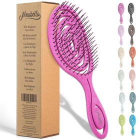 Ninabella Detangler Brush front view in hot pink