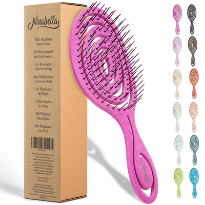 Ninabella Detangler Brush front view in hot pink