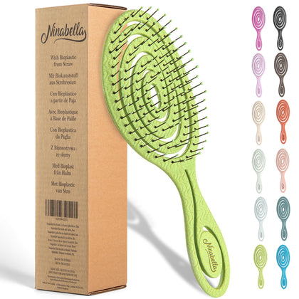 Ninabella Detangler Brush front view in lime green