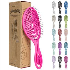 Ninabella Detangler Brush front view in neon pink