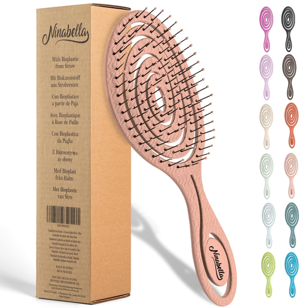 Ninabella Detangler Brush front view in rose gold