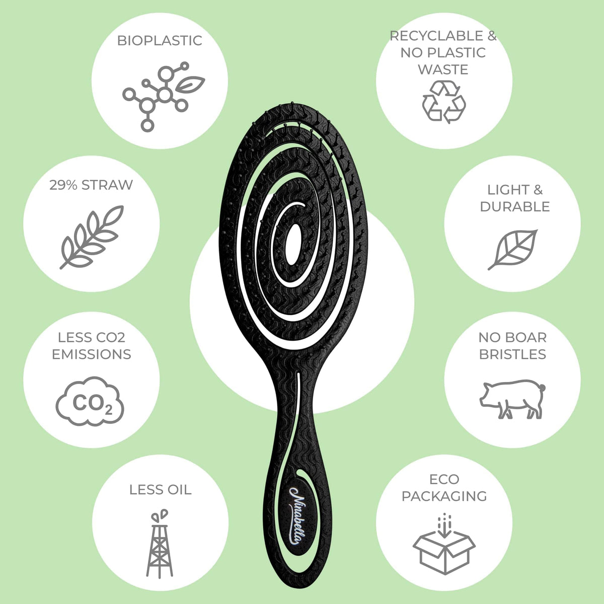 Ninabella Detangler Brush in a travel bag