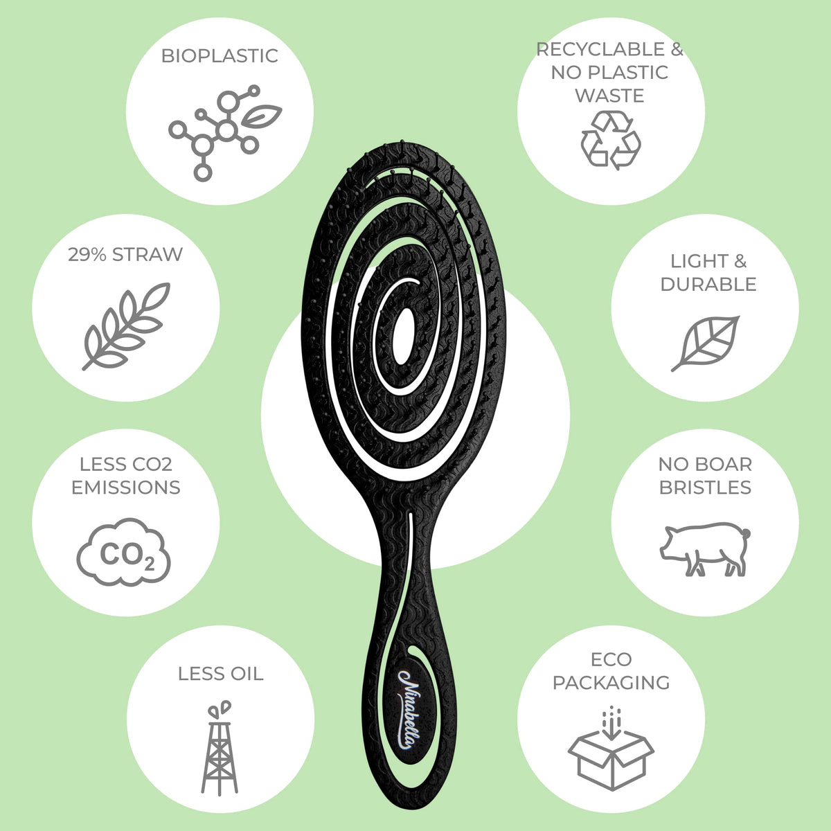 Ninabella Detangler Brush in a travel bag