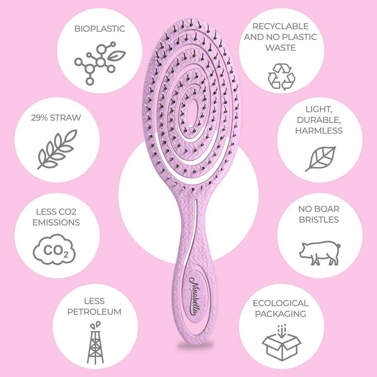Ninabella Detangler Brush in a travel bag