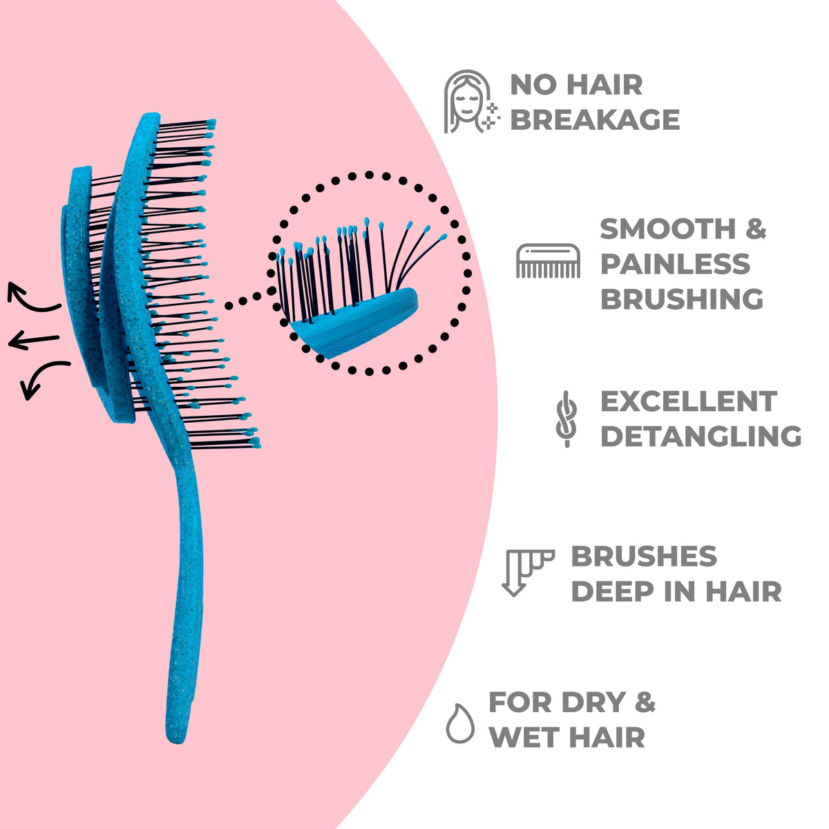 Ninabella Detangler Brush Ocean Blue back view