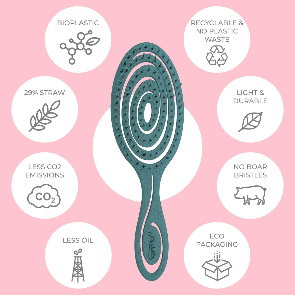 Ninabella Detangler Brush Petrol Blue in lifestyle setting