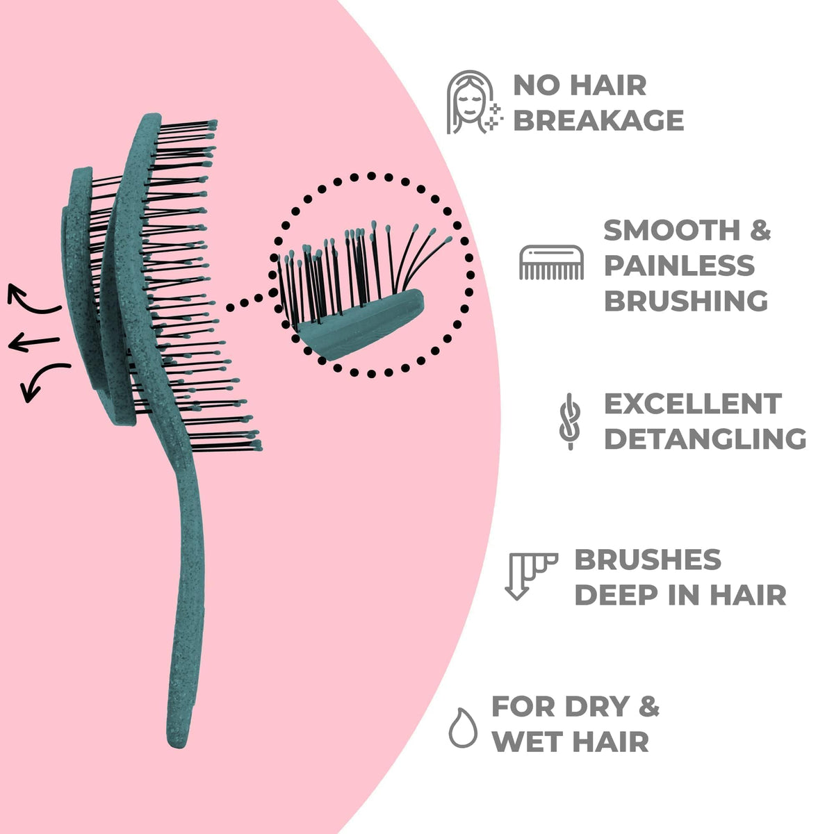 Ninabella Detangler Brush Petrol Blue side view