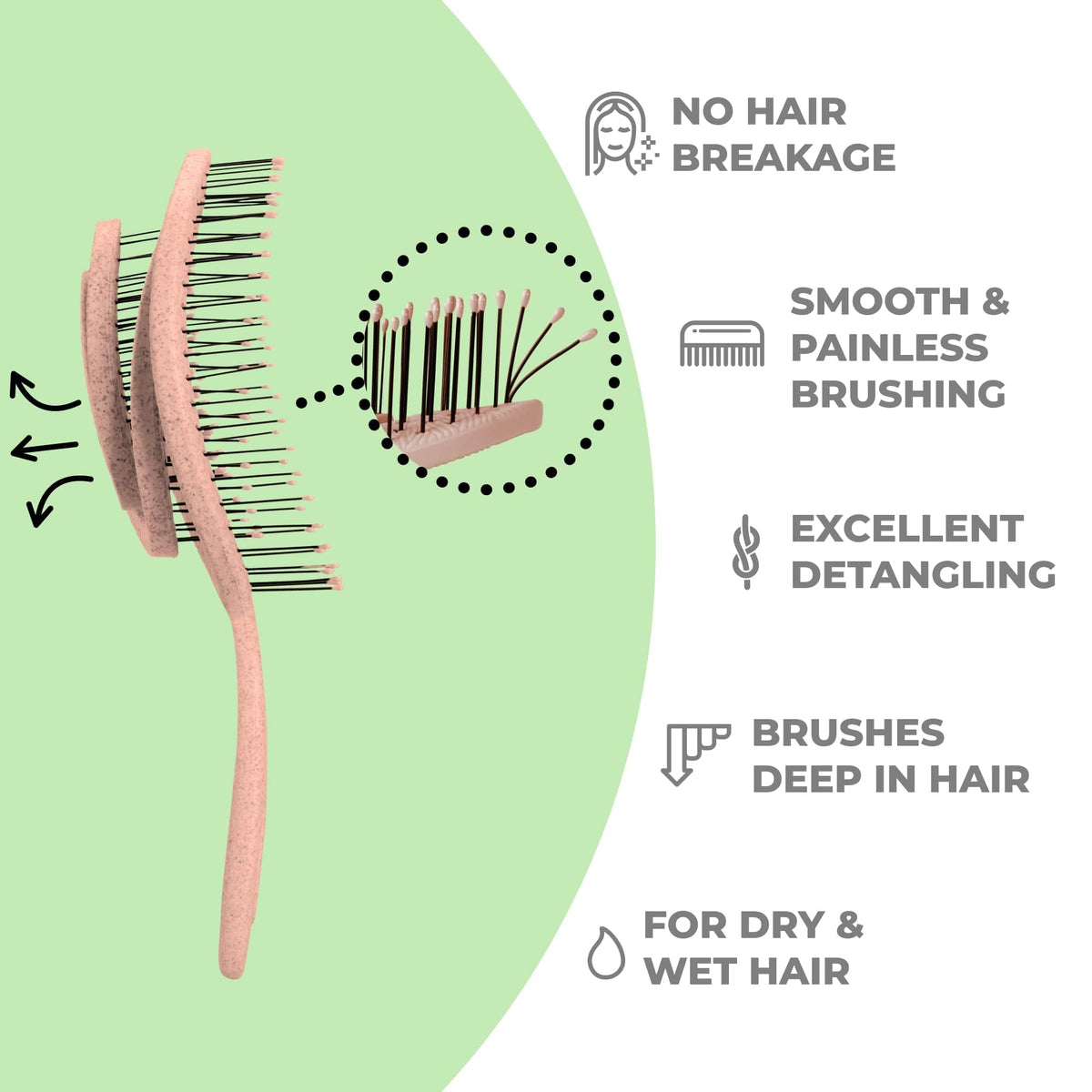 Ninabella Detangler Brush showing flexible bristles