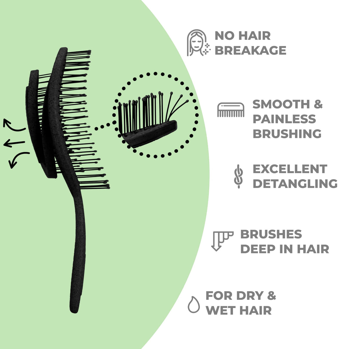 Ninabella Detangler Brush showing flexible bristles