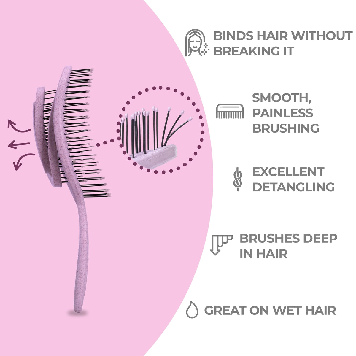 Ninabella Detangler Brush showing flexible bristles