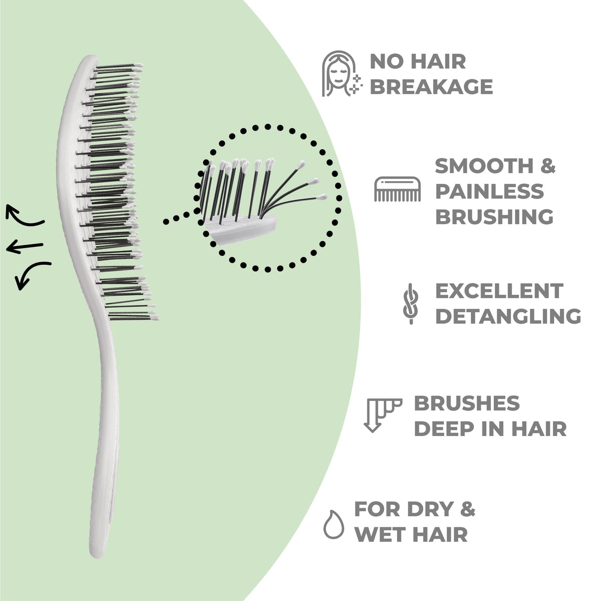 Ninabella Detangler Brush showing flexible bristles