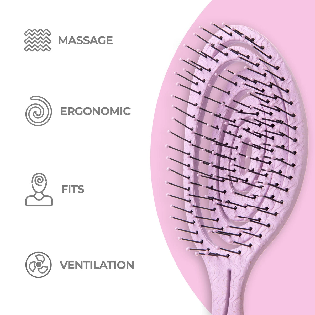 Ninabella Detangler Brush with rounded tips on a counter