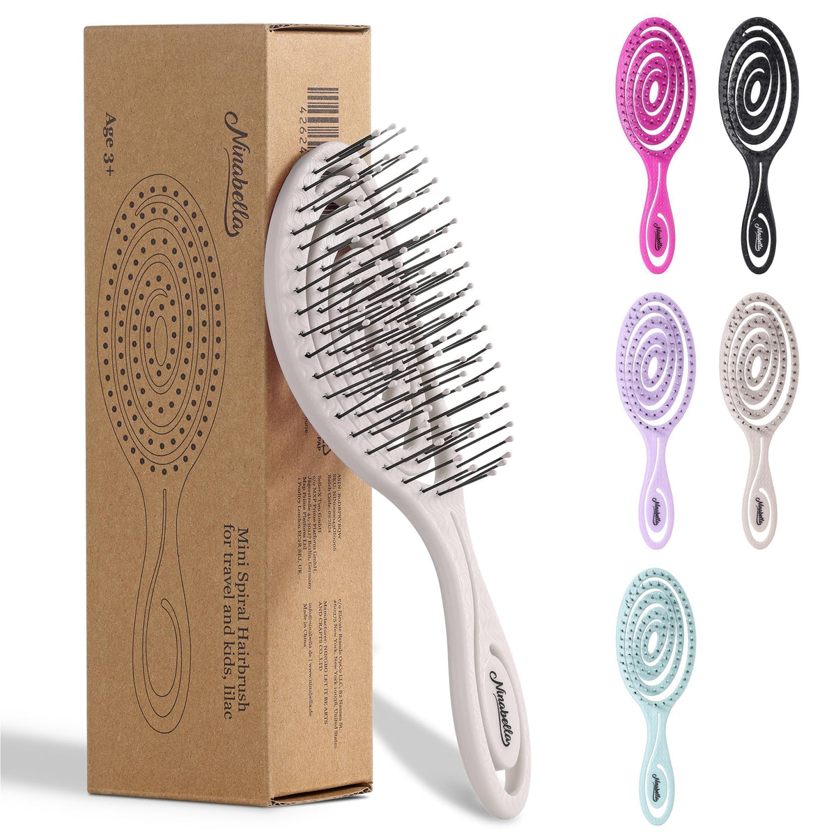 Ninabella Mini Detangler Brush front view in cream colour