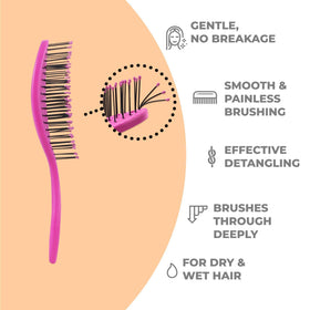 Ninabella Mini Detangler Brush hot pink back view