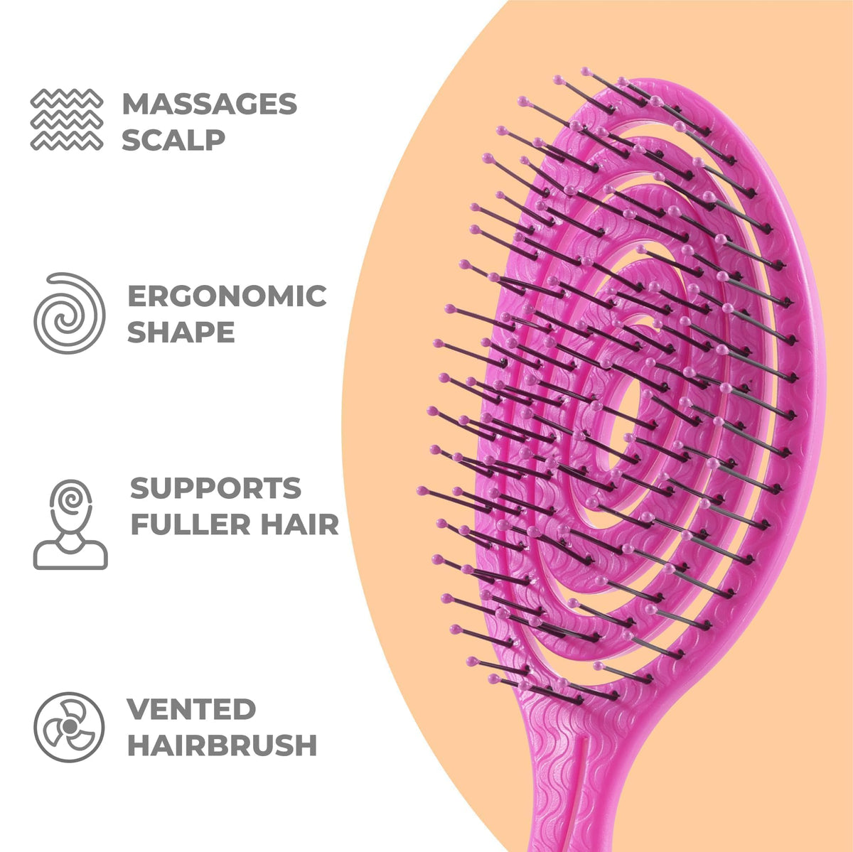 Ninabella Mini Detangler Brush hot pink side view