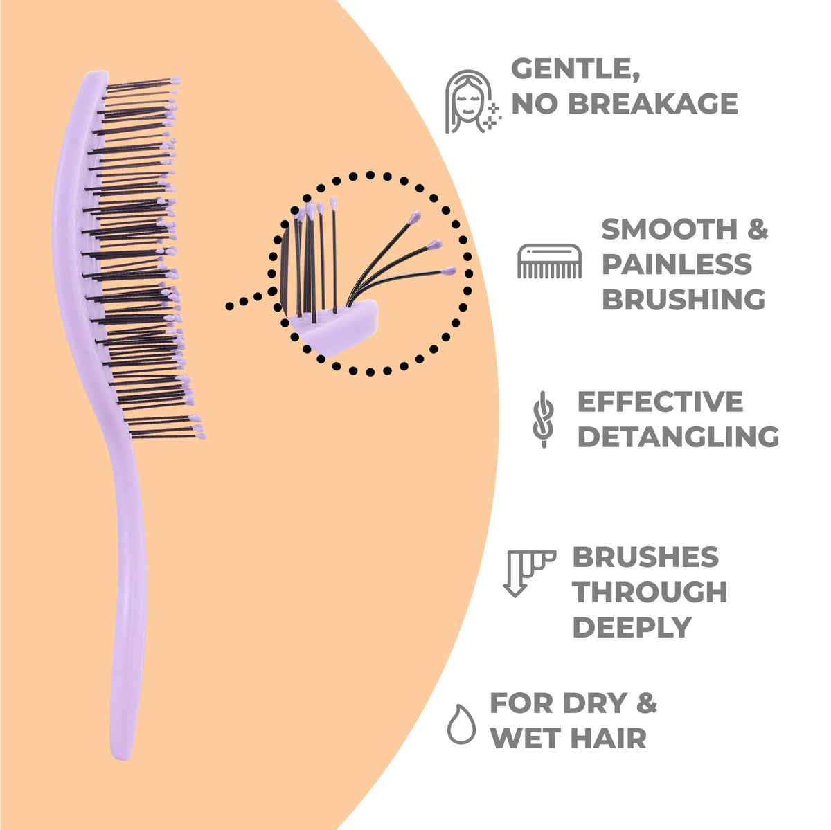 Ninabella Mini Detangler Brush lilac with ergonomic grip