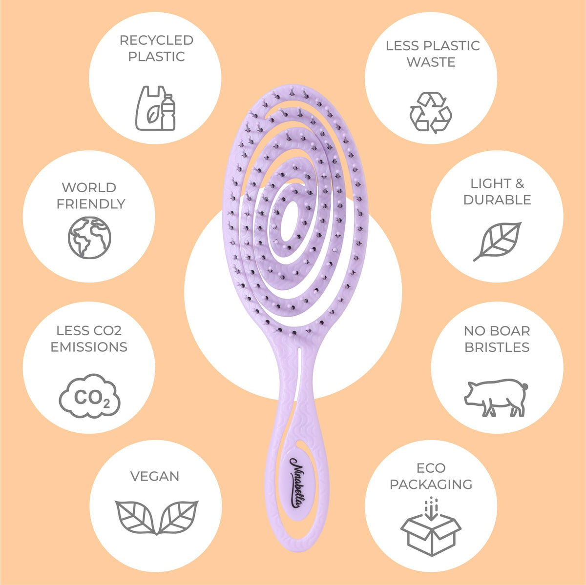 Ninabella Mini Detangler Brush lilac with flexible bristles