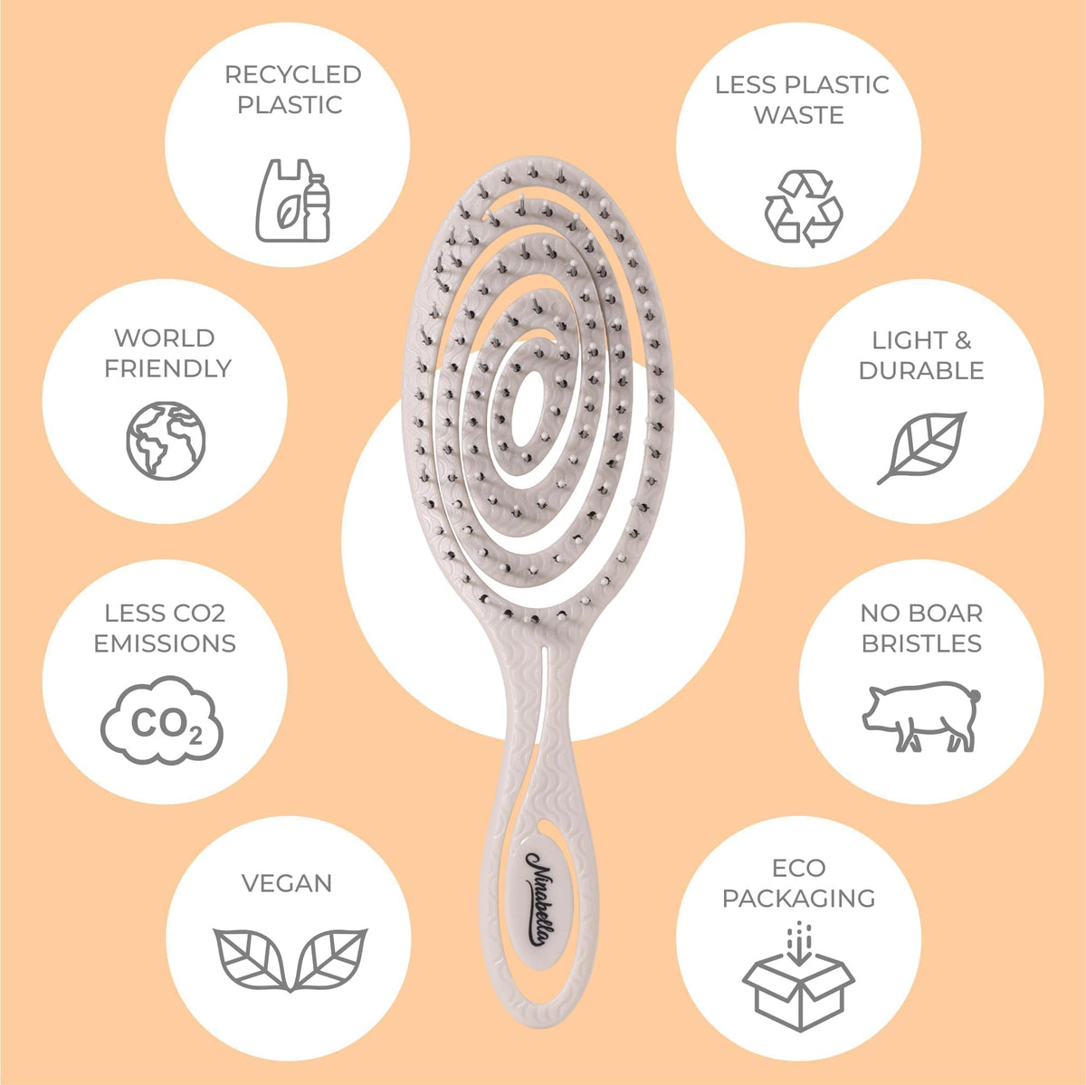 Ninabella Mini Detangler Brush on a bathroom counter