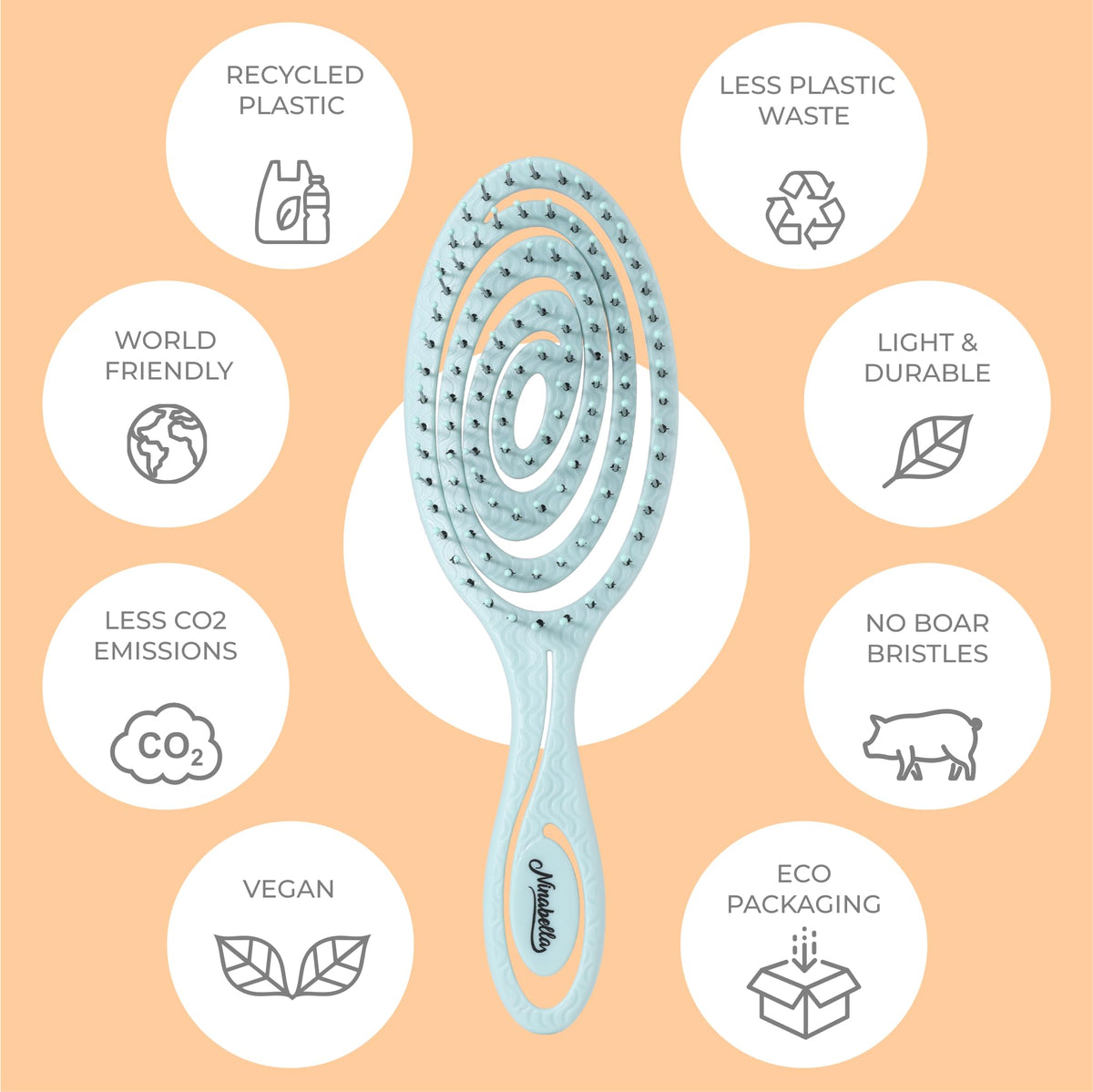 Ninabella Mini Detangler Brush on a bathroom counter