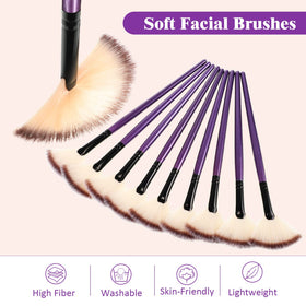 Nine Maitys facial fan brushes displayed on a white background