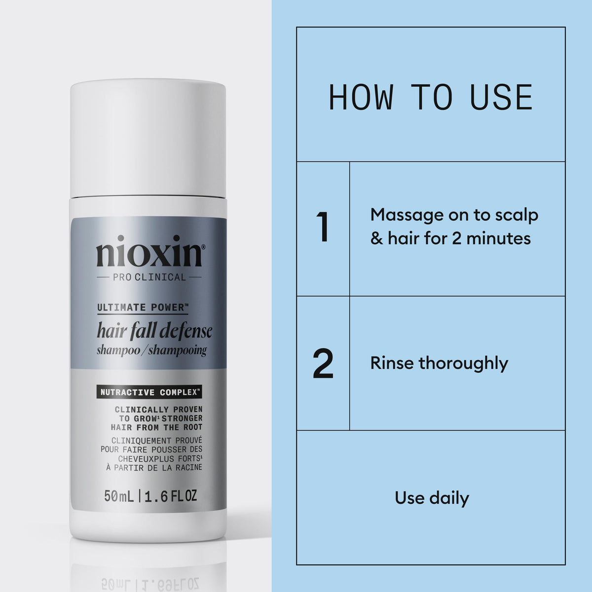 NIOXIN Age Defense Shampoo 59g in a bathroom setting