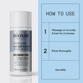 NIOXIN Age Defense Shampoo 59g in a bathroom setting