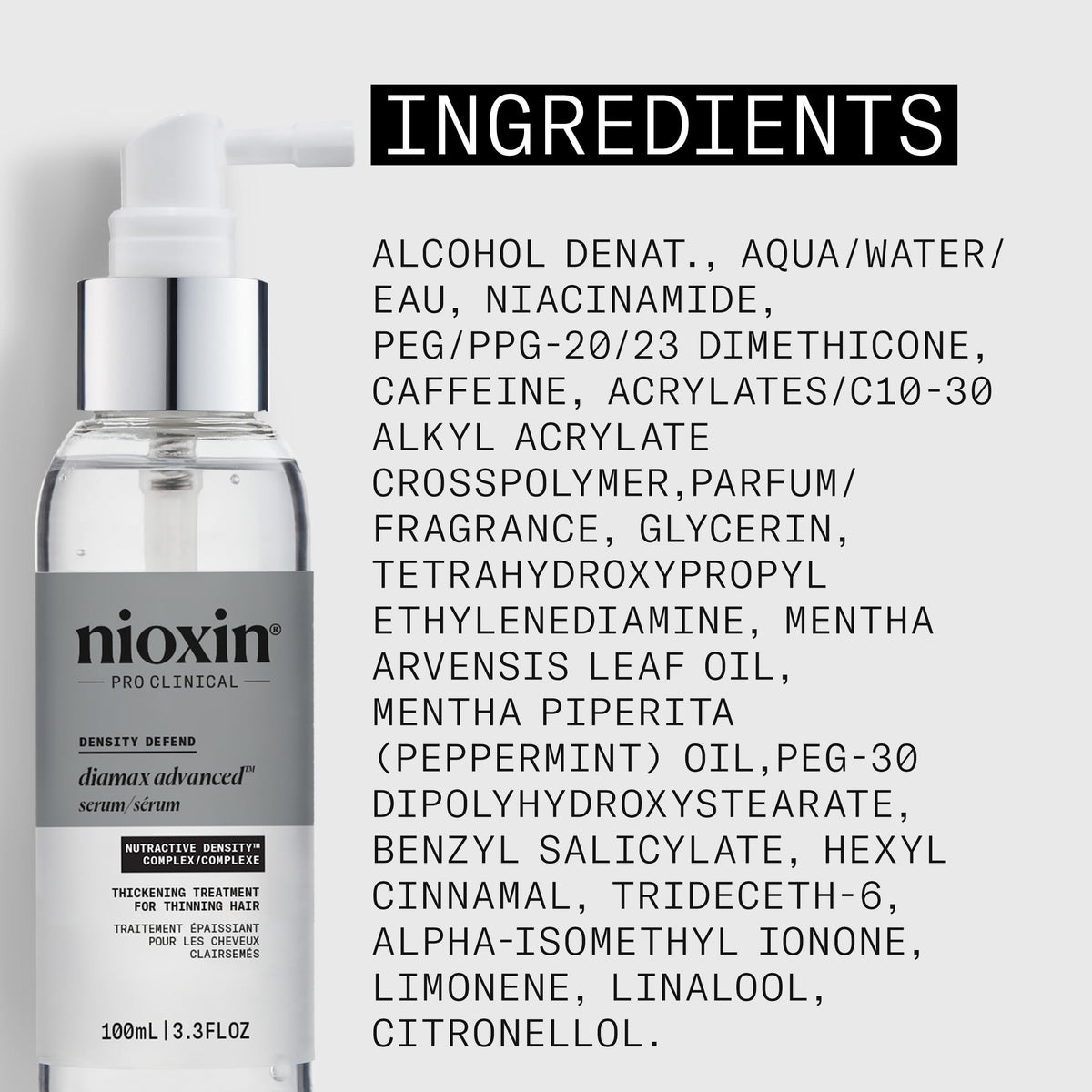 Nioxin Diamax Advanced Hair Thickening Serum on bathroom shelf