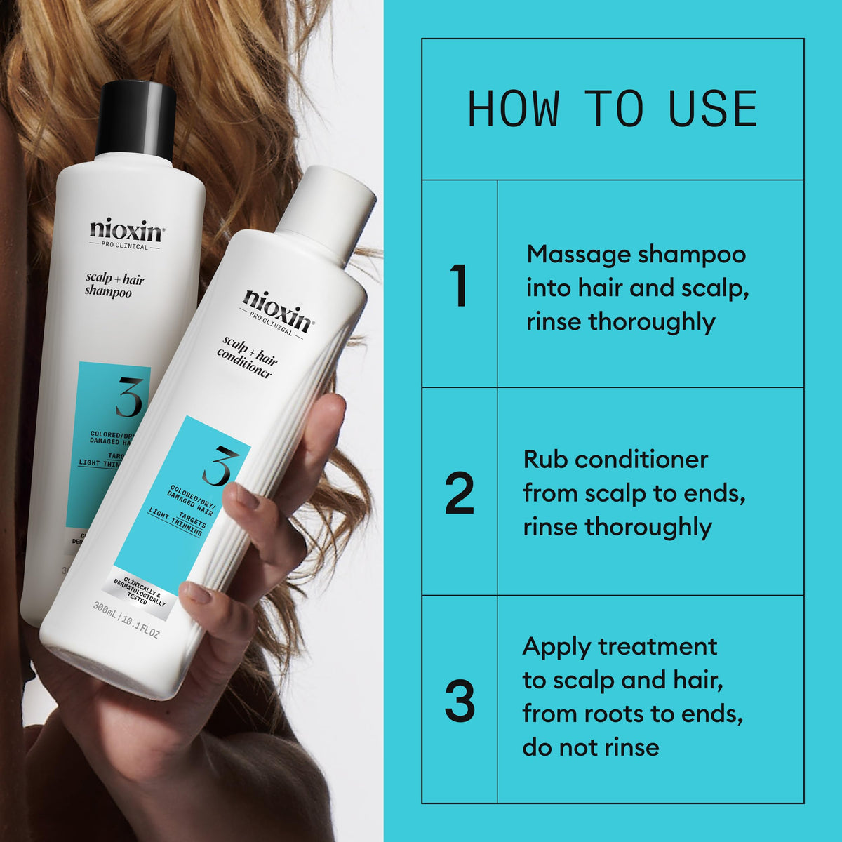 NIOXIN System Kit 3 shampoo application on wet hair