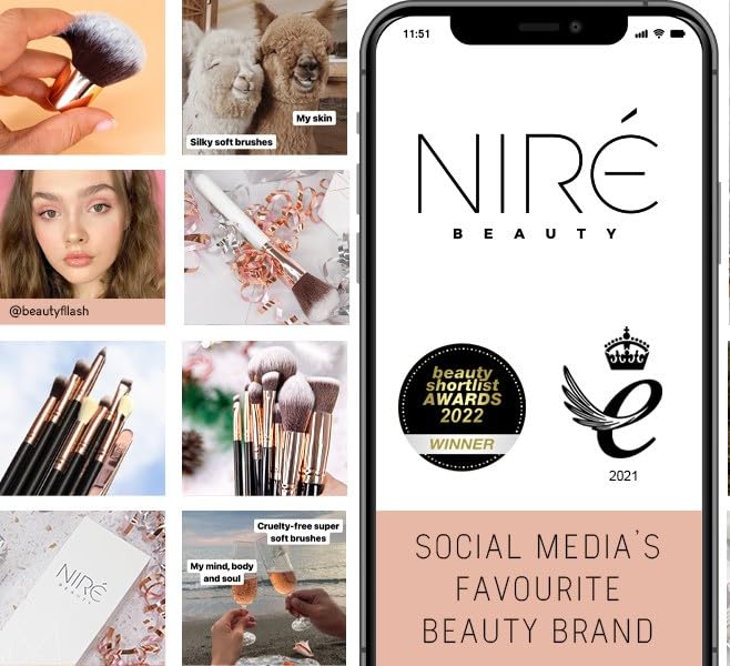 Niré makeup brushes arranged in a stylish display