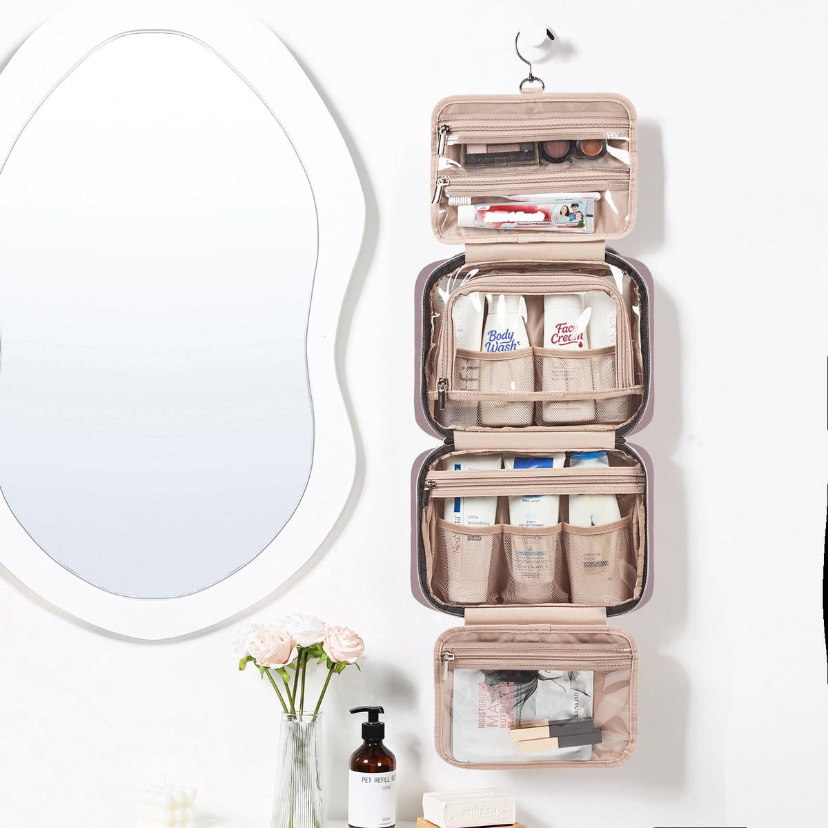 NISHEL Toiletry Bag opened showing compartments