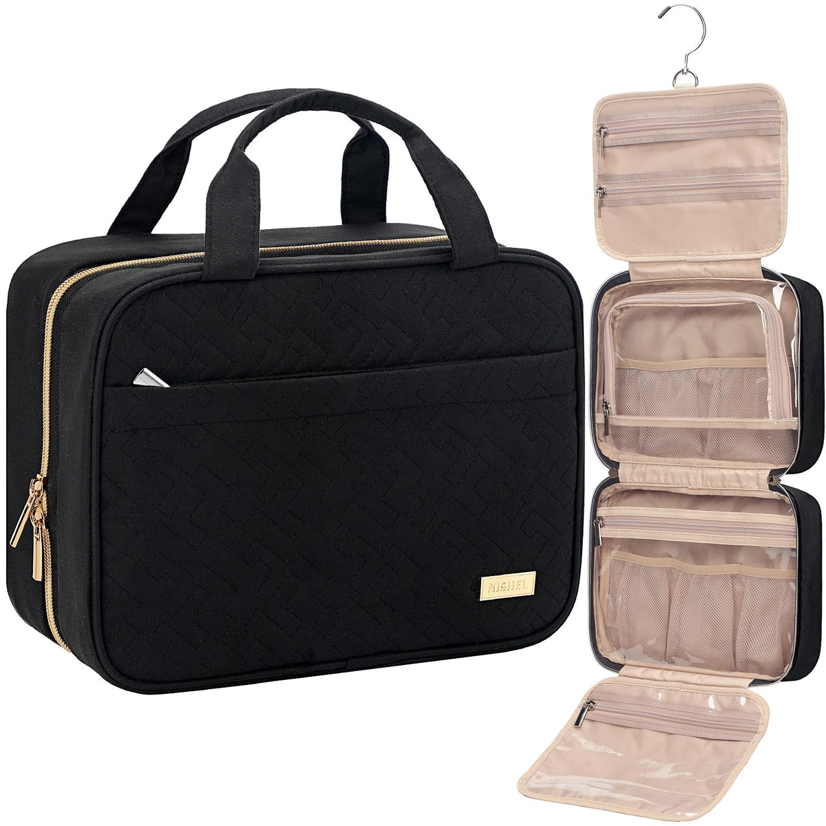 NISHEL Travel Toiletry Bag front view in black