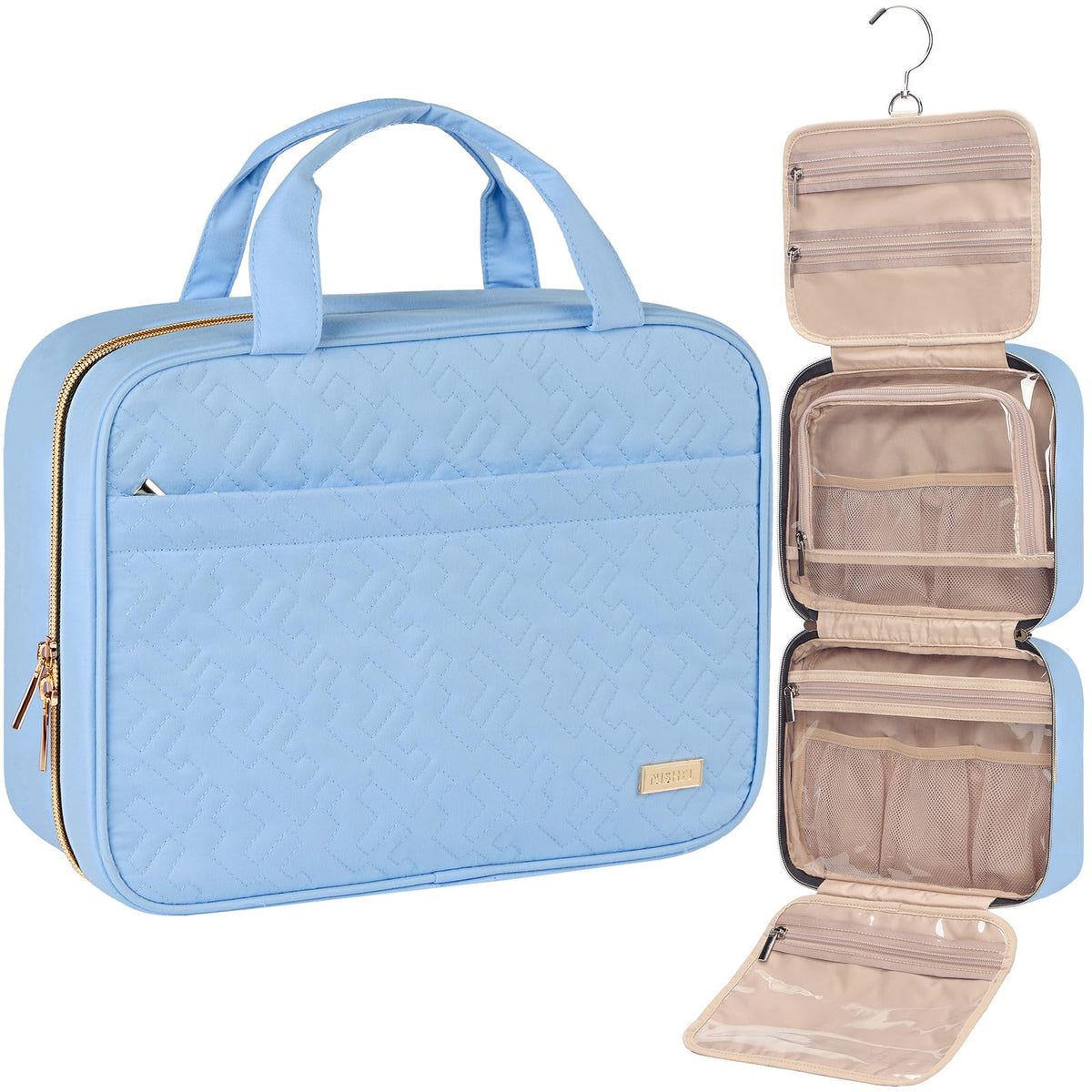 NISHEL Travel Toiletry Bag front view with compartments