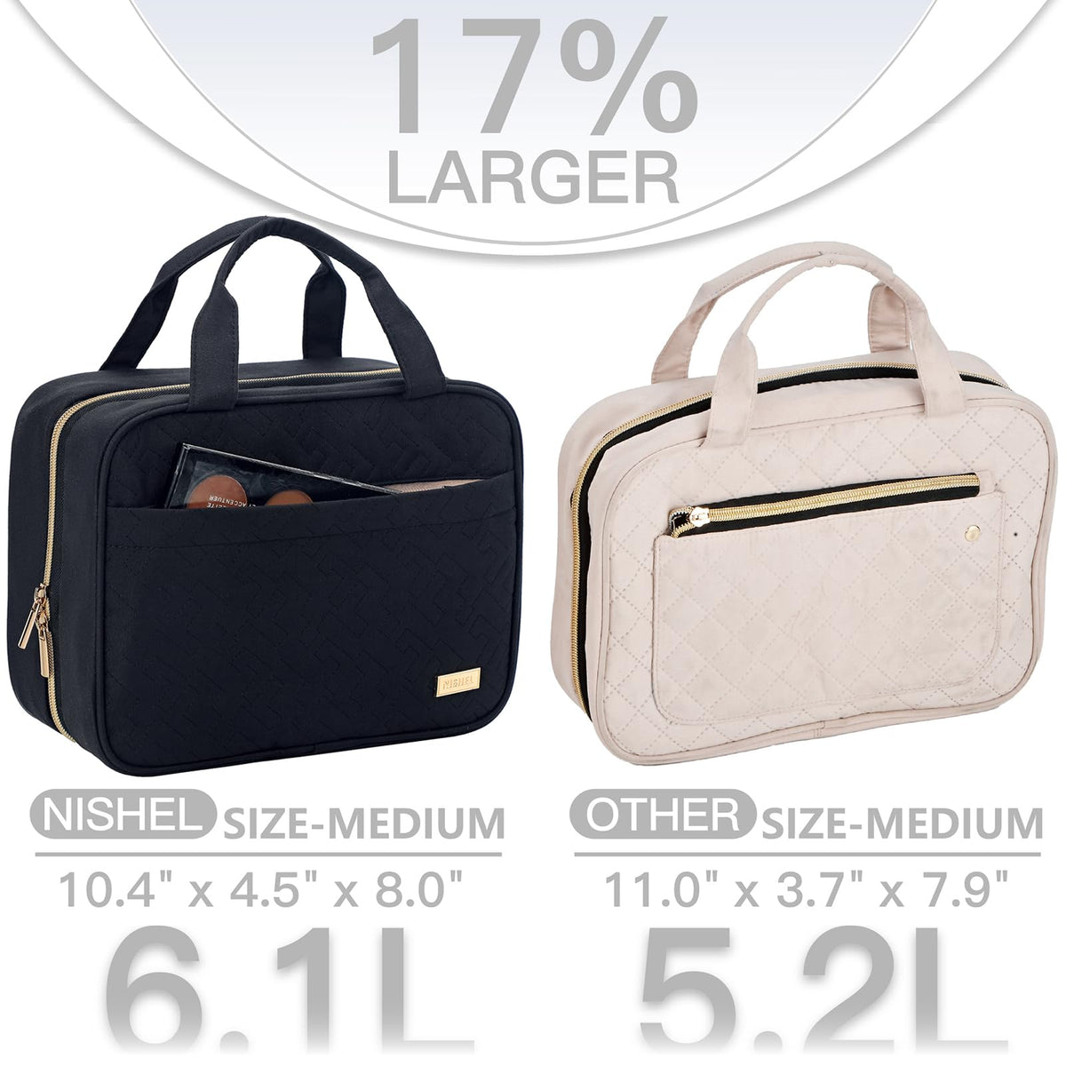 NISHEL Travel Toiletry Bag hanging in a bathroom
