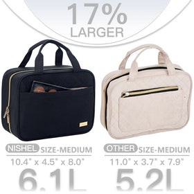NISHEL Travel Toiletry Bag hanging in a bathroom