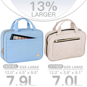 NISHEL Travel Toiletry Bag hanging in a bathroom