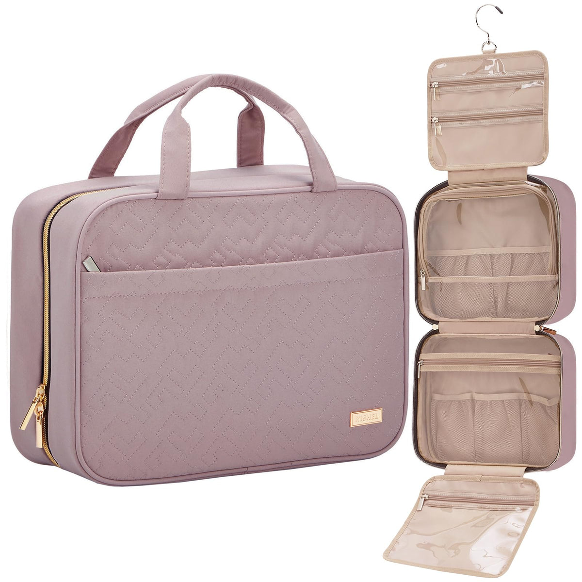 NISHEL Travel Toiletry Bag in Peach Pink front view