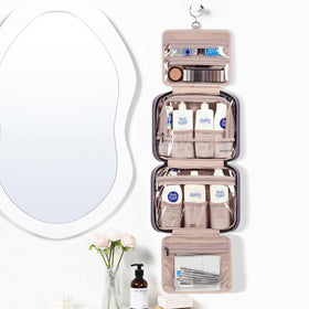 NISHEL Travel Toiletry Bag unfolded showing compartments